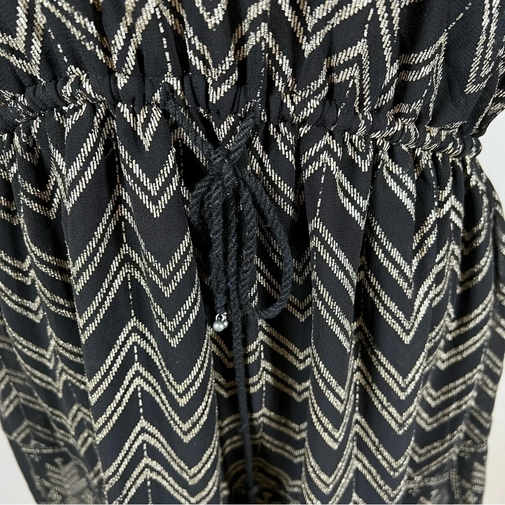 Free People Love My Chaos Tunic Dress Size Small Black Gold Geometric Drawstring